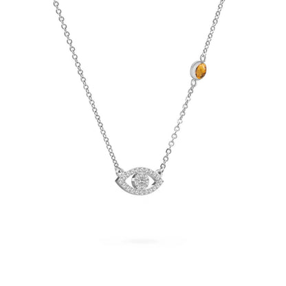 Diamond Evil Eye & Citrine Necklace in 14k Gold (November)