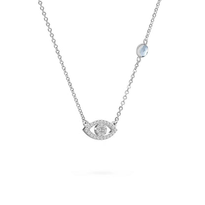Diamond Evil Eye & Aquamarine Necklace in 14k Gold (March)