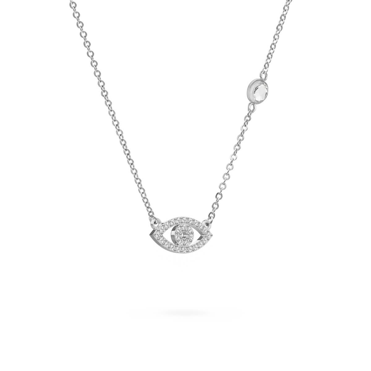 Diamond Evil Eye & White Topaz Necklace in 14k Gold (April)