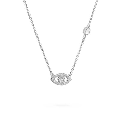 Diamond Evil Eye & White Topaz Necklace in 14k Gold (April)
