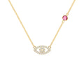 Diamond Evil Eye & Pink Sapphire Necklace in 14k Gold (October)