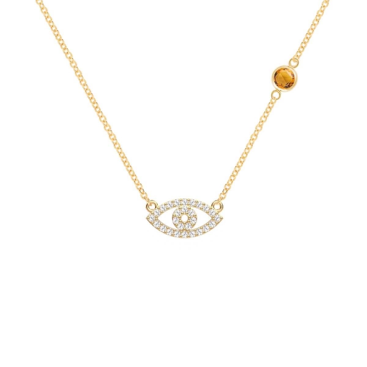 Diamond Evil Eye & Citrine Necklace in 14k Gold (November)