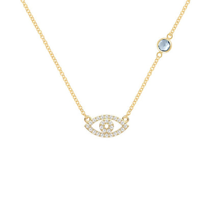Diamond Evil Eye & Aquamarine Necklace in 14k Gold (March)