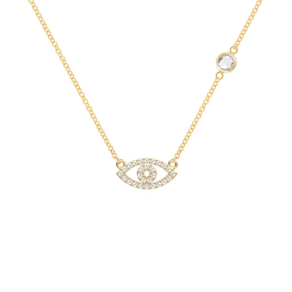 Diamond Evil Eye & White Topaz Necklace in 14k Gold (April)
