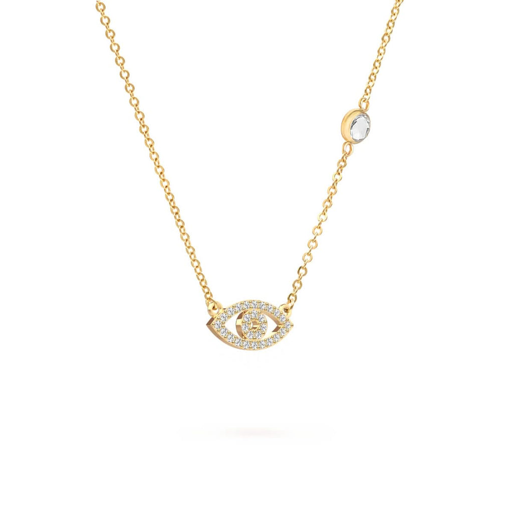 Diamond Evil Eye & White Topaz Necklace in 14k Gold (April)