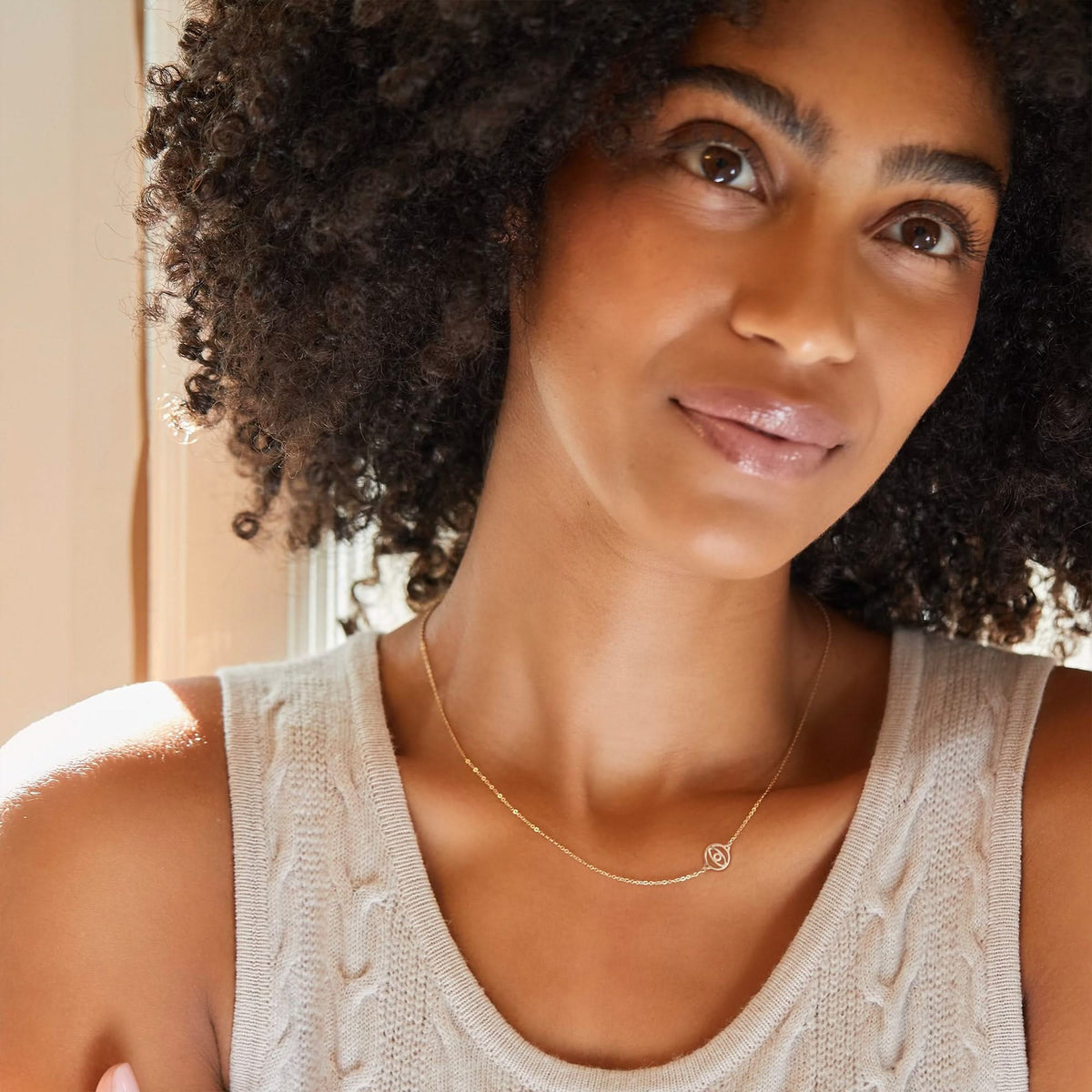 Evil Eye Classic Necklace (Asymmetrical) in 14k Gold
