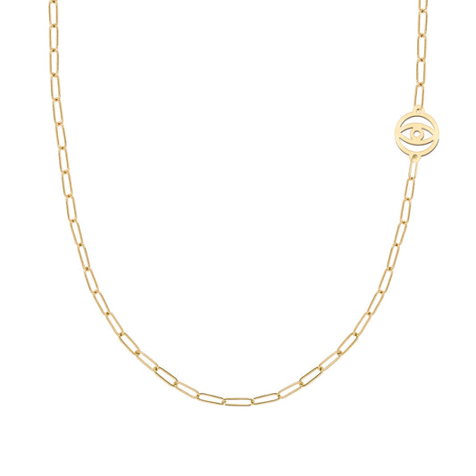 Evil Eye Adelaide Mini Necklace (Asymmetrical) in 14k Gold