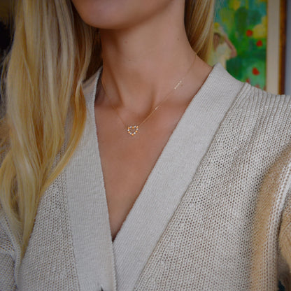 Rosecliff Small Heart Diamond & Citrine Necklace in 14k Gold (November)