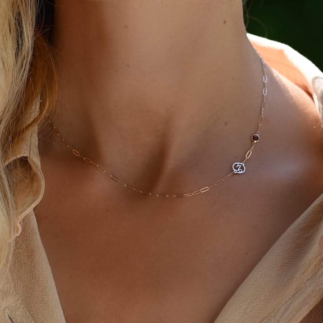 Capricorn & Birthstone Necklace on Adelaide Mini in 14k Gold