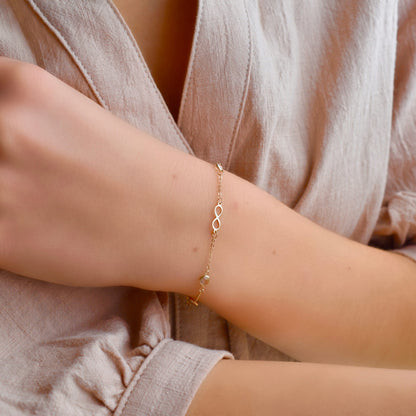 Infinity & Petite 4 Birthstone Bracelet in 14k Gold