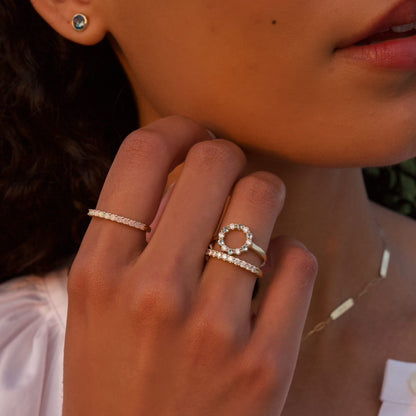 Rosecliff Small Circle Diamond & Nantucket Blue Topaz Ring in 14k Gold (December)