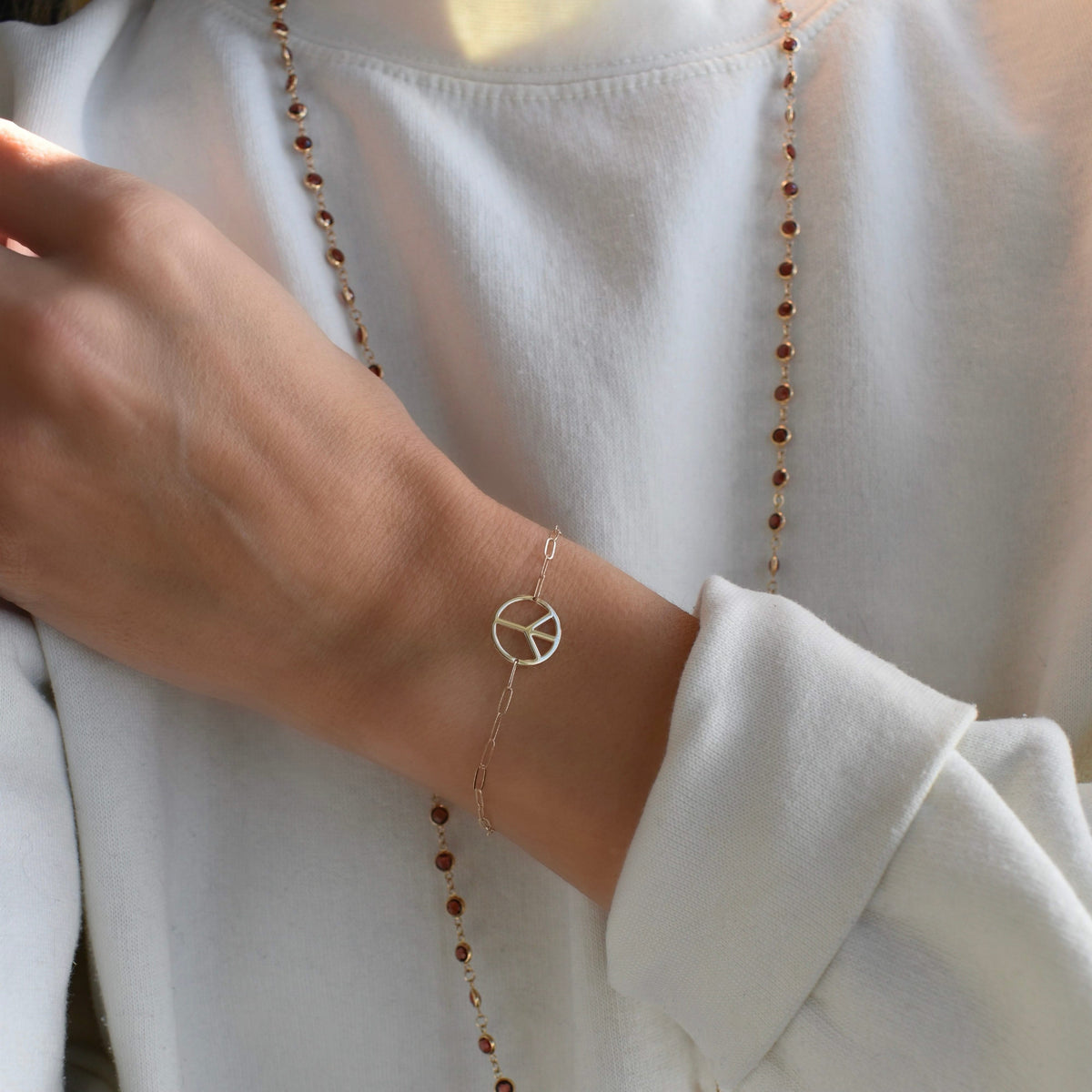 Large Peace Sign Adelaide Mini Bracelet in 14k Gold