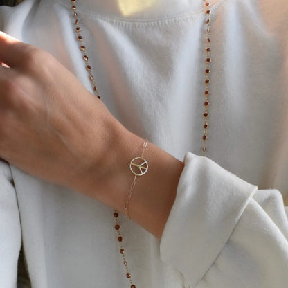 Large Peace Sign Adelaide Mini Bracelet in 14k Gold