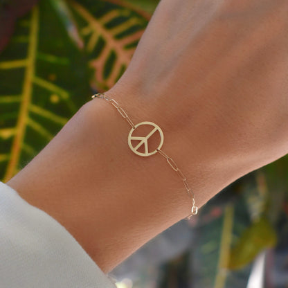 Large Peace Sign Adelaide Mini Bracelet in 14k Gold