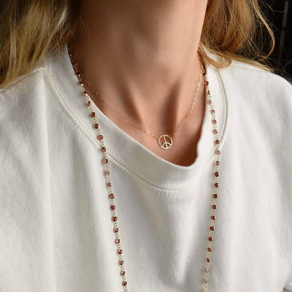 Large Peace Sign Adelaide Mini Necklace in 14k Gold