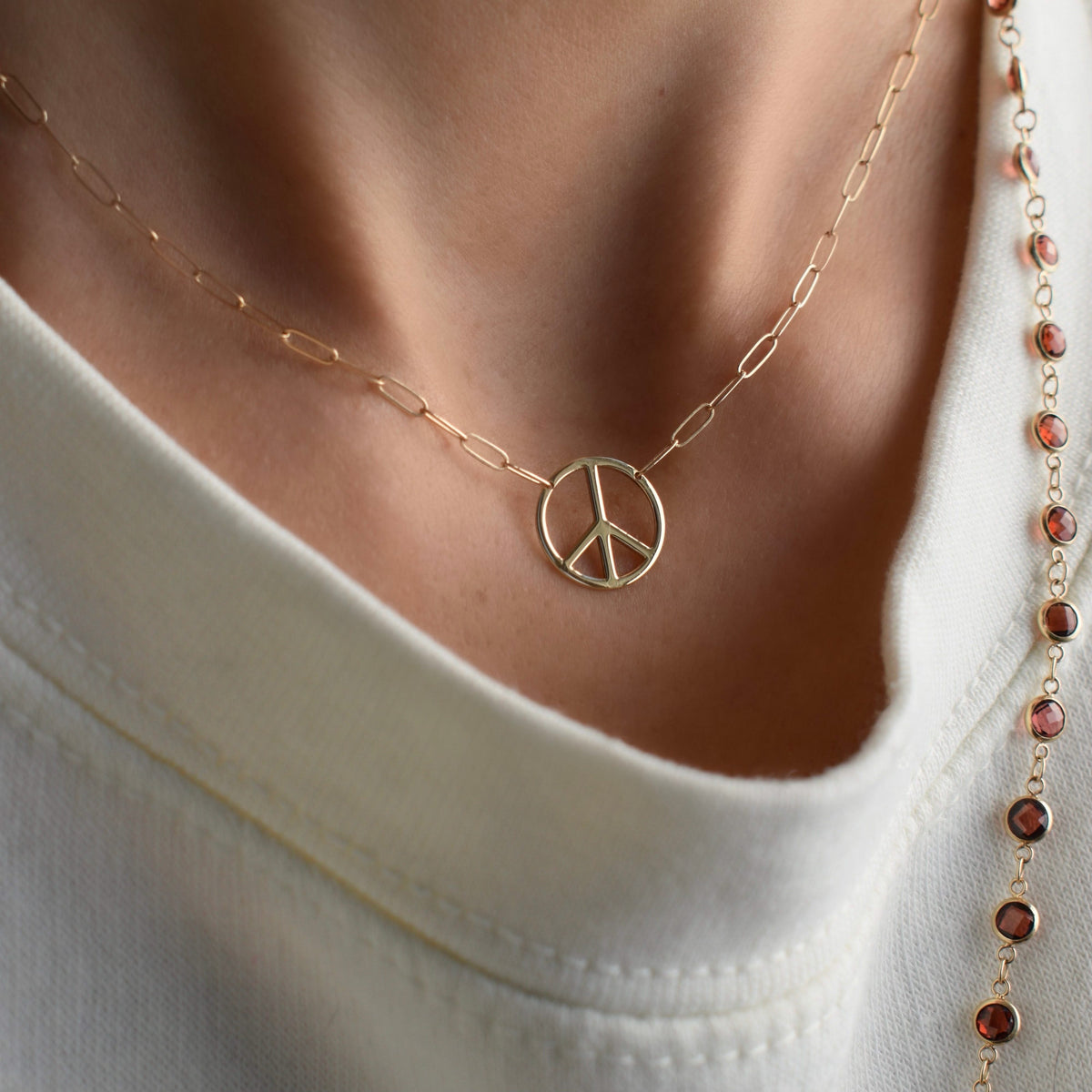 Large Peace Sign Adelaide Mini Necklace in 14k Gold