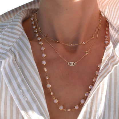 Diamond Evil Eye & Birthstone Necklace in 14k Gold