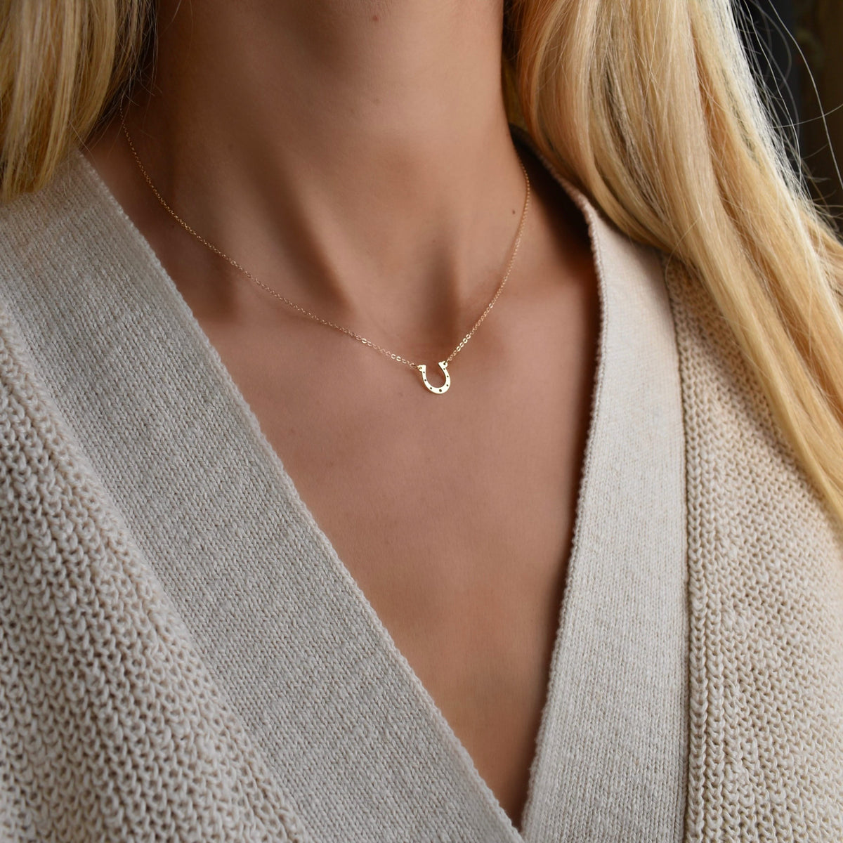 Small Flat Horseshoe Necklace in 14k Gold
