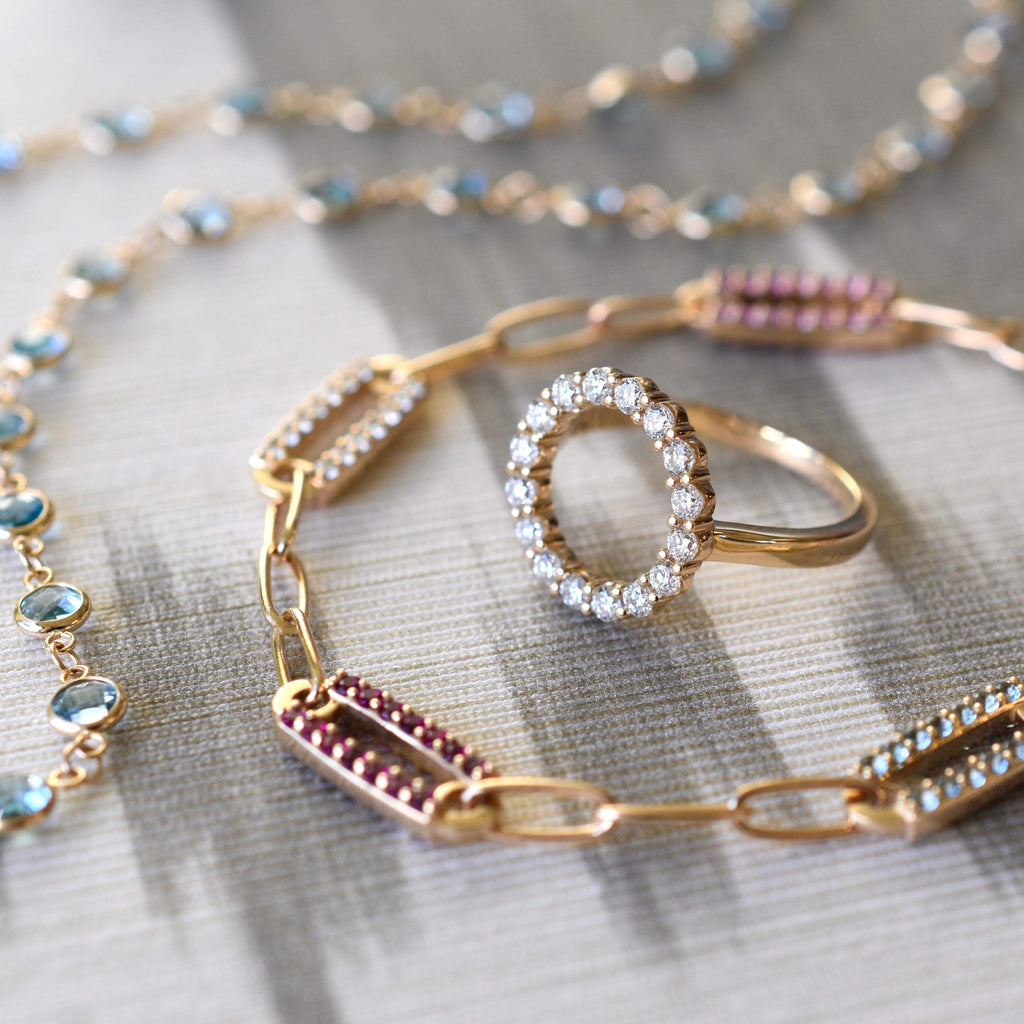 Adelaide 4 Pavé Birthstone Link Bracelet in 14k Gold