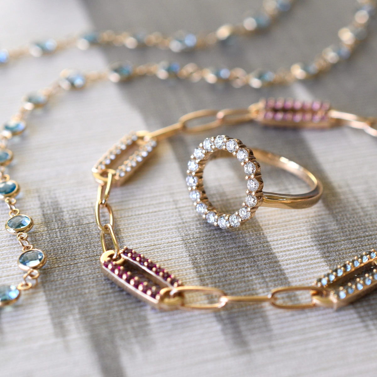 Adelaide 4 Pavé Birthstone Link Bracelet in 14k Gold