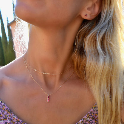 Providence 3 Ruby Pendant and Stud Earrings Set in 14k Gold (July)