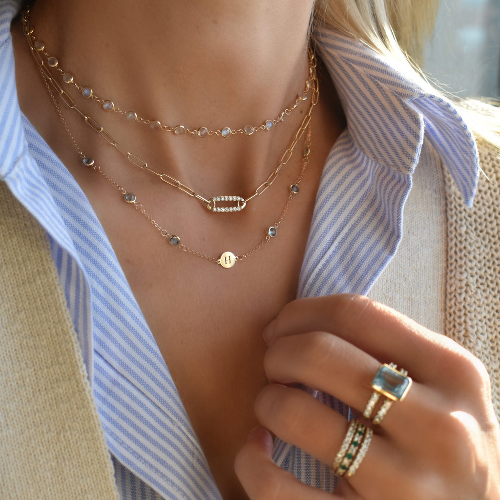 Adelaide 1 Pavé Birthstone Link Necklace in 14k Gold