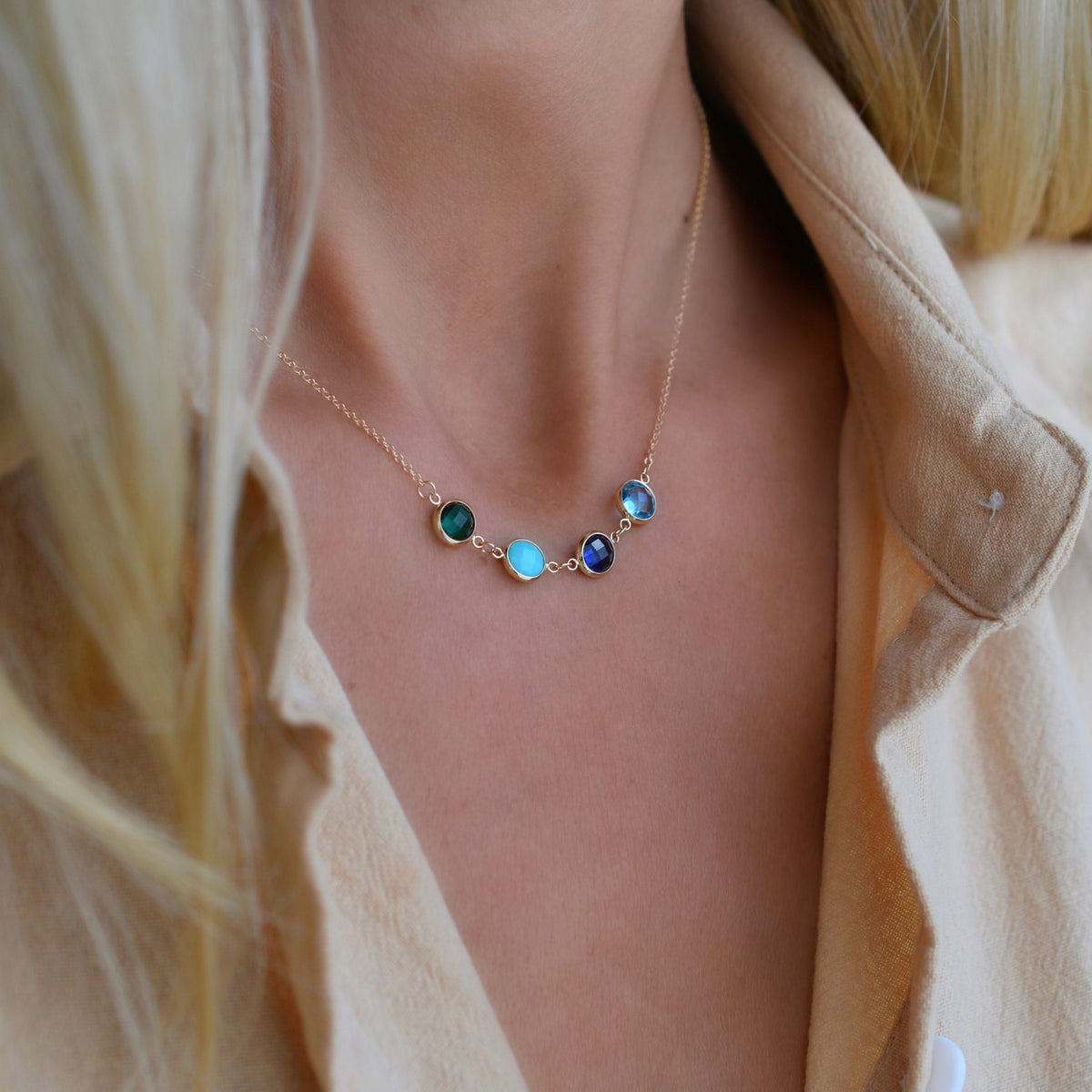 Grand 4 Connected Birthstone Necklace in 14k Gold
