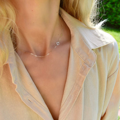 Leo & Birthstone Necklace on Adelaide Mini in 14k Gold