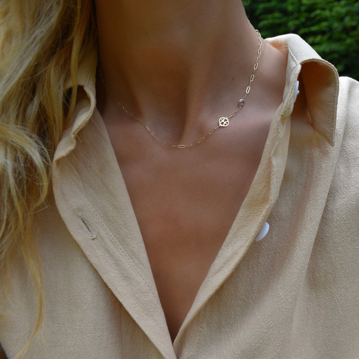 Pisces & Birthstone Necklace on Adelaide Mini in 14k Gold