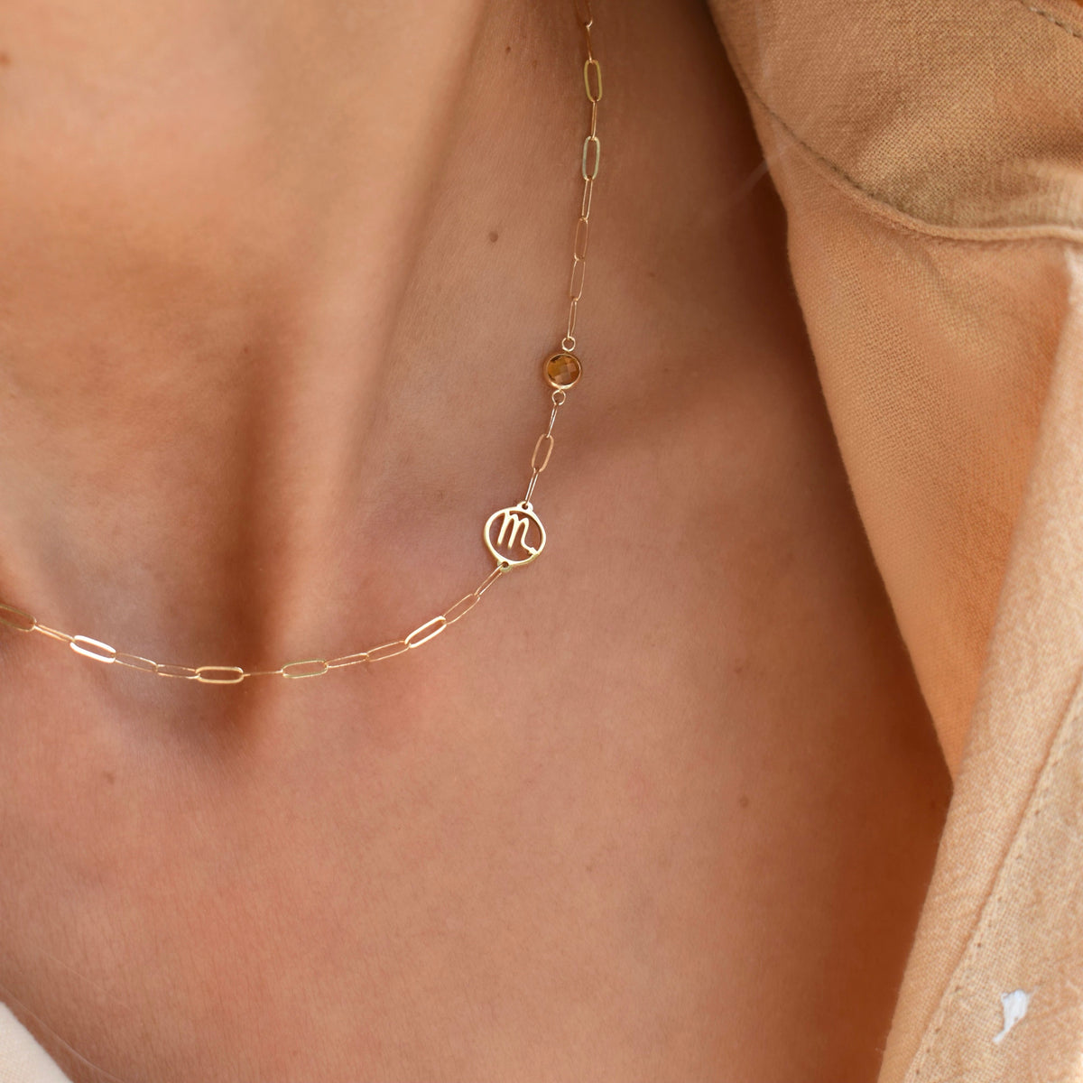 Scorpio & Birthstone Necklace on Adelaide Mini in 14k Gold