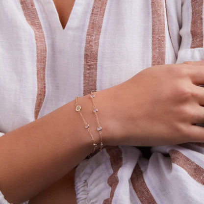 1 Letter & 4 Petite Birthstone Bracelet in 14k Gold