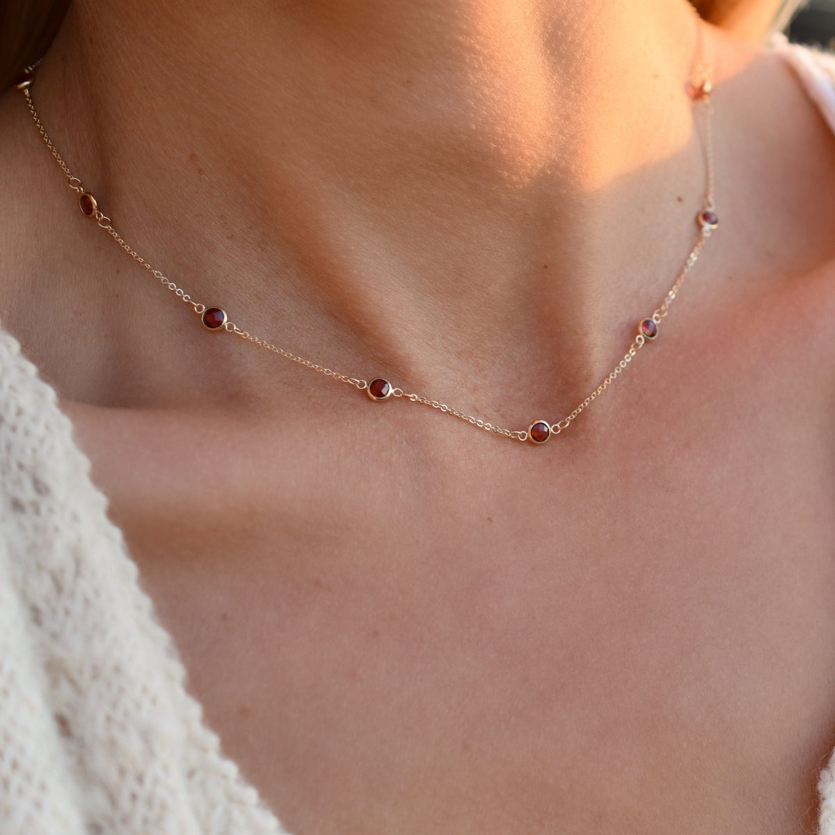 Bayberry 11 Garnet Necklace in 14k Gold (January)