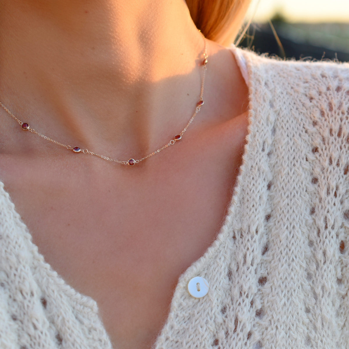 Bayberry 11 Garnet Necklace in 14k Gold (January)