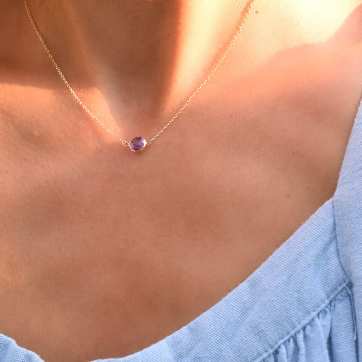 Grand 1 Amethyst Necklace and Earrings Set in 14k Gold (February)