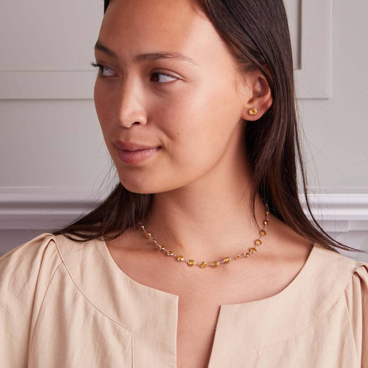 Grand Citrine Stud Earrings in 14k Gold (November)