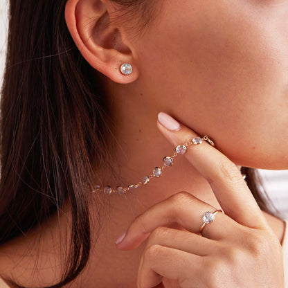 Grand White Topaz Stud Earrings in 14k Gold (April)