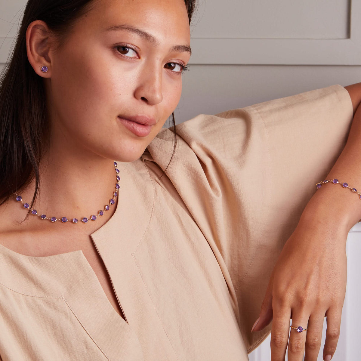 Newport Grand Amethyst Necklace in 14k Gold (February)
