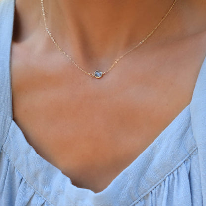 Grand 1 Aquamarine Necklace and Earrings Set in 14k Gold (March)