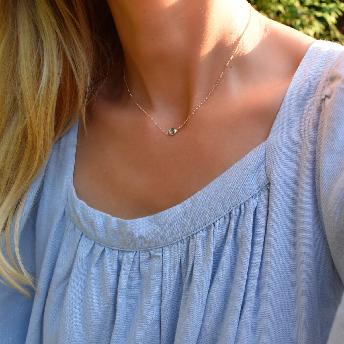 Grand 1 Nantucket Blue Topaz Necklace and Earrings Set in 14k Gold (December)