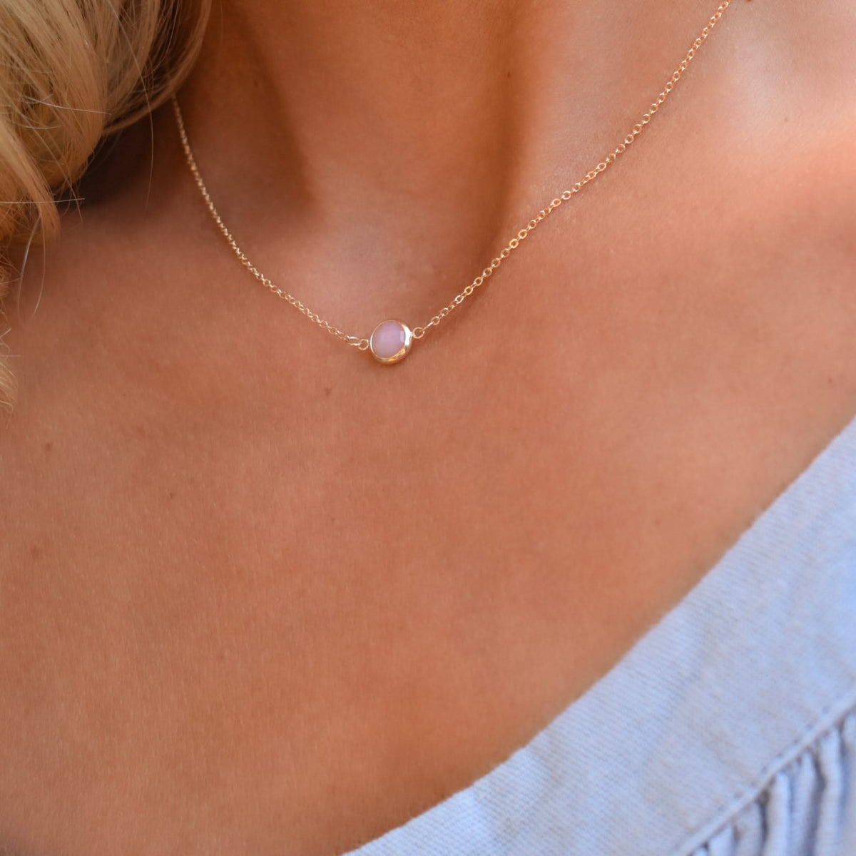 Grand 1 Pink Opal Necklace and Earrings Set in 14k Gold (October)