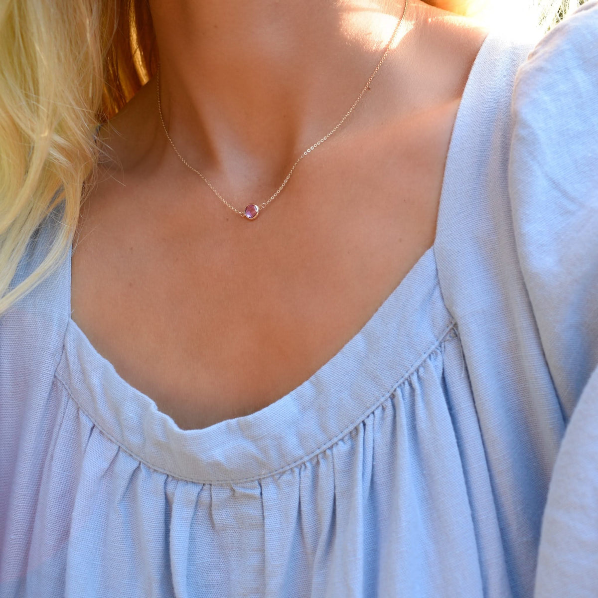 Grand 1 Pink Sapphire Necklace and Earrings Set in 14k Gold (October)