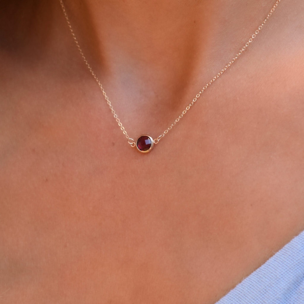 Grand 1 Ruby Necklace and Earrings Set in 14k Gold (July)