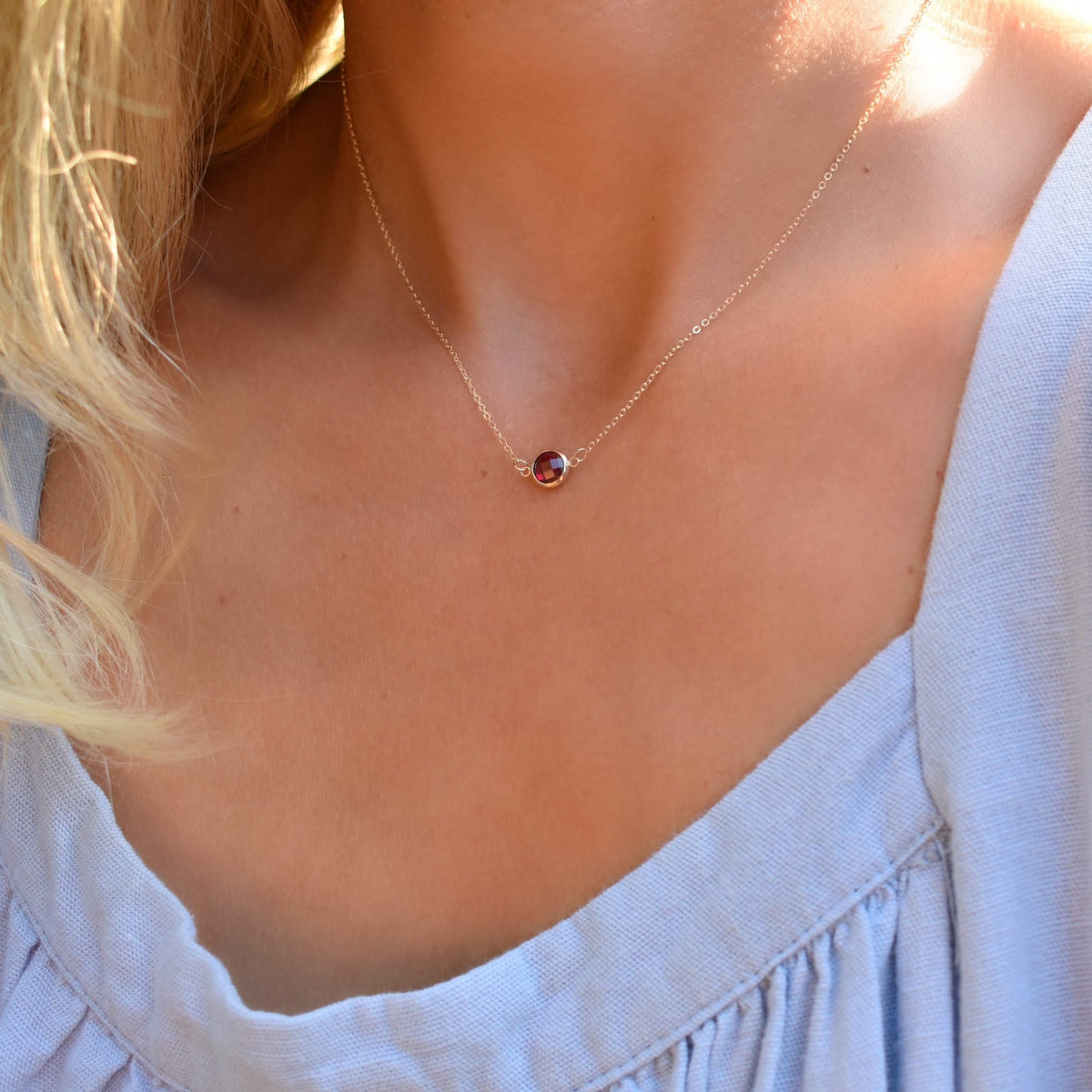 Grand 1 Ruby Necklace and Earrings Set in 14k Gold (July)