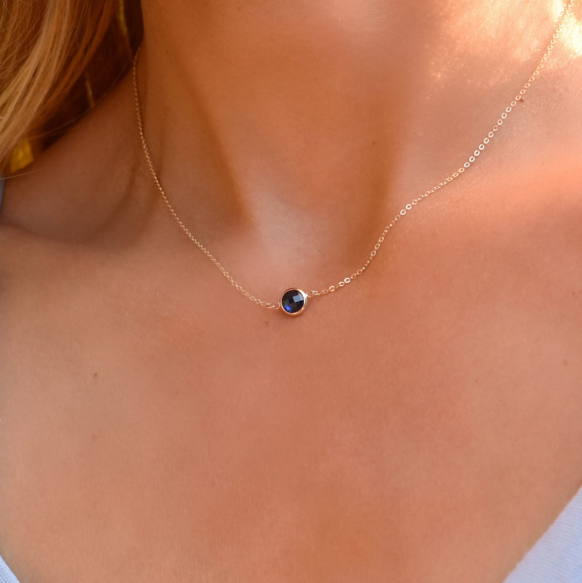 Grand 1 Sapphire Necklace and Earrings Set in 14k Gold (September)