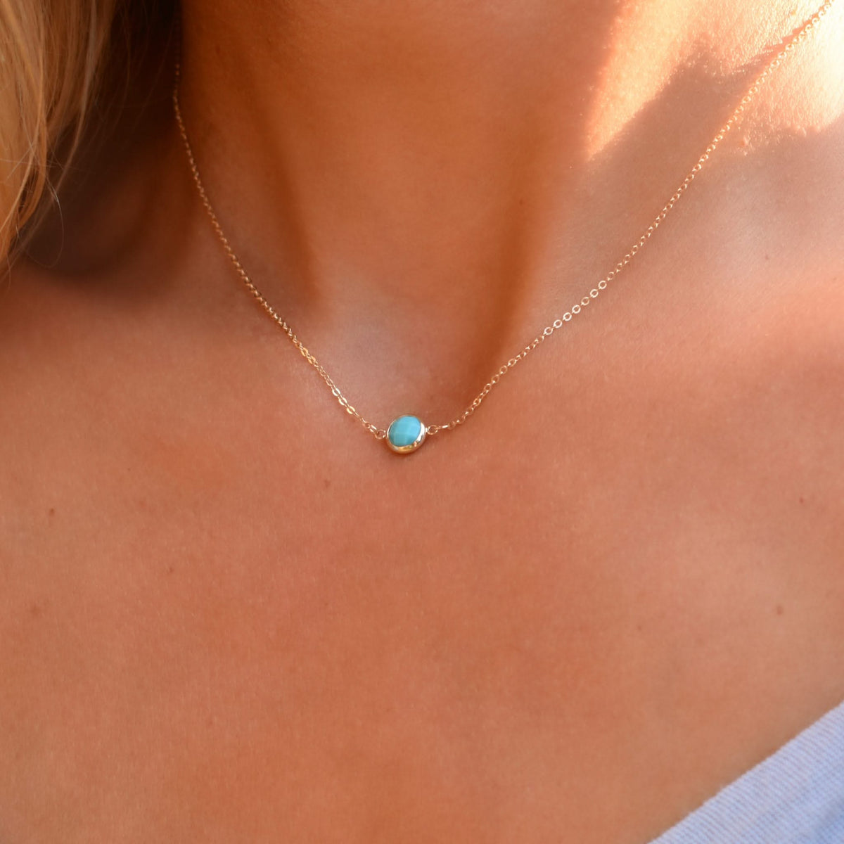 Grand 1 Turquoise Necklace and Earrings Set in 14k Gold (December)