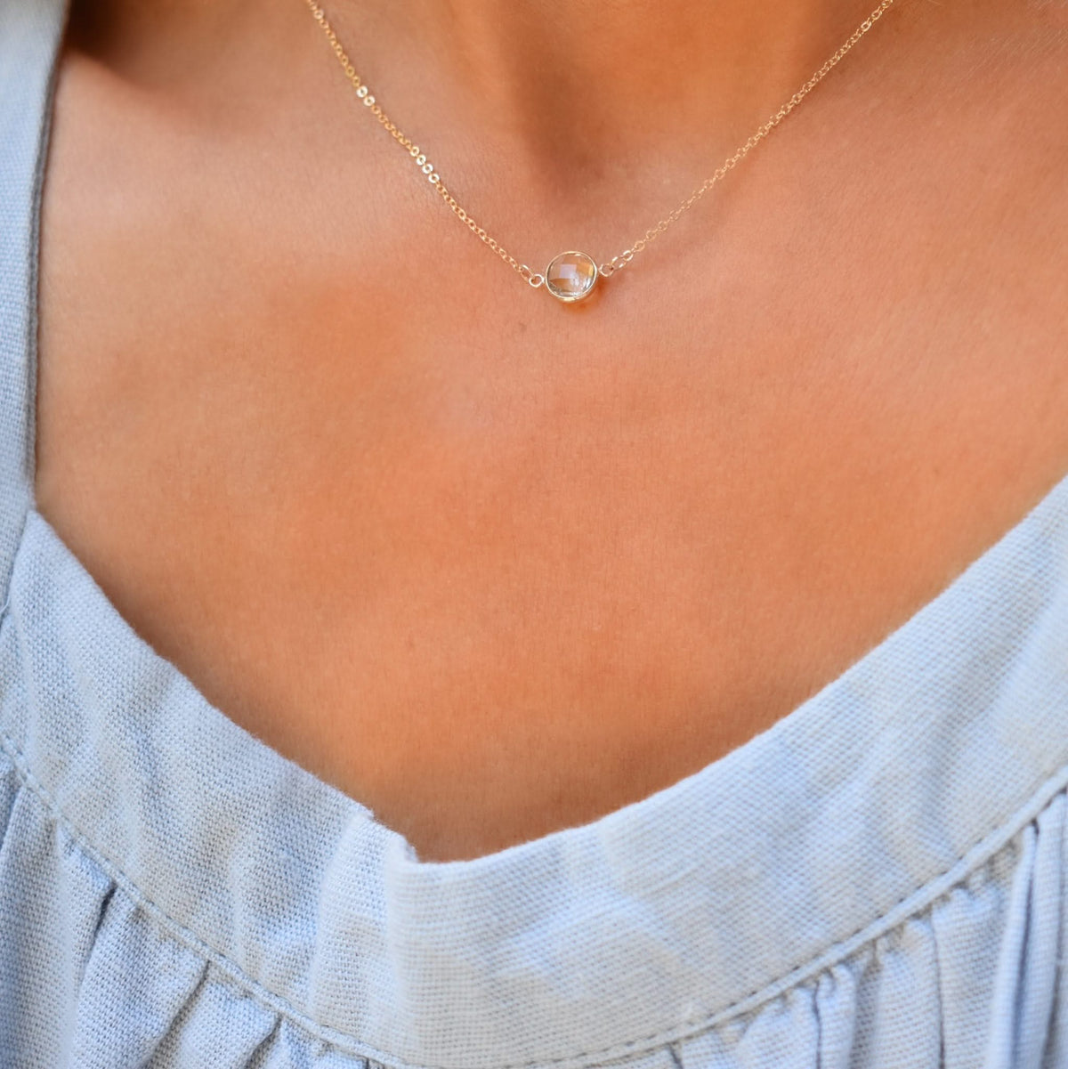 Grand 1 White Topaz Necklace and Earrings Set in 14k Gold (April)
