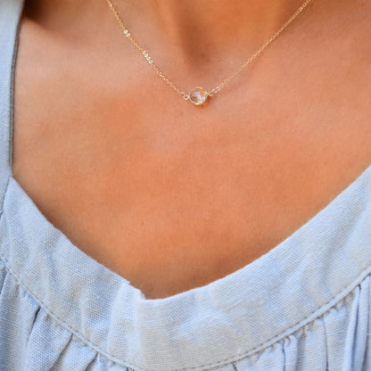 Grand 1 White Topaz Necklace and Earrings Set in 14k Gold (April)