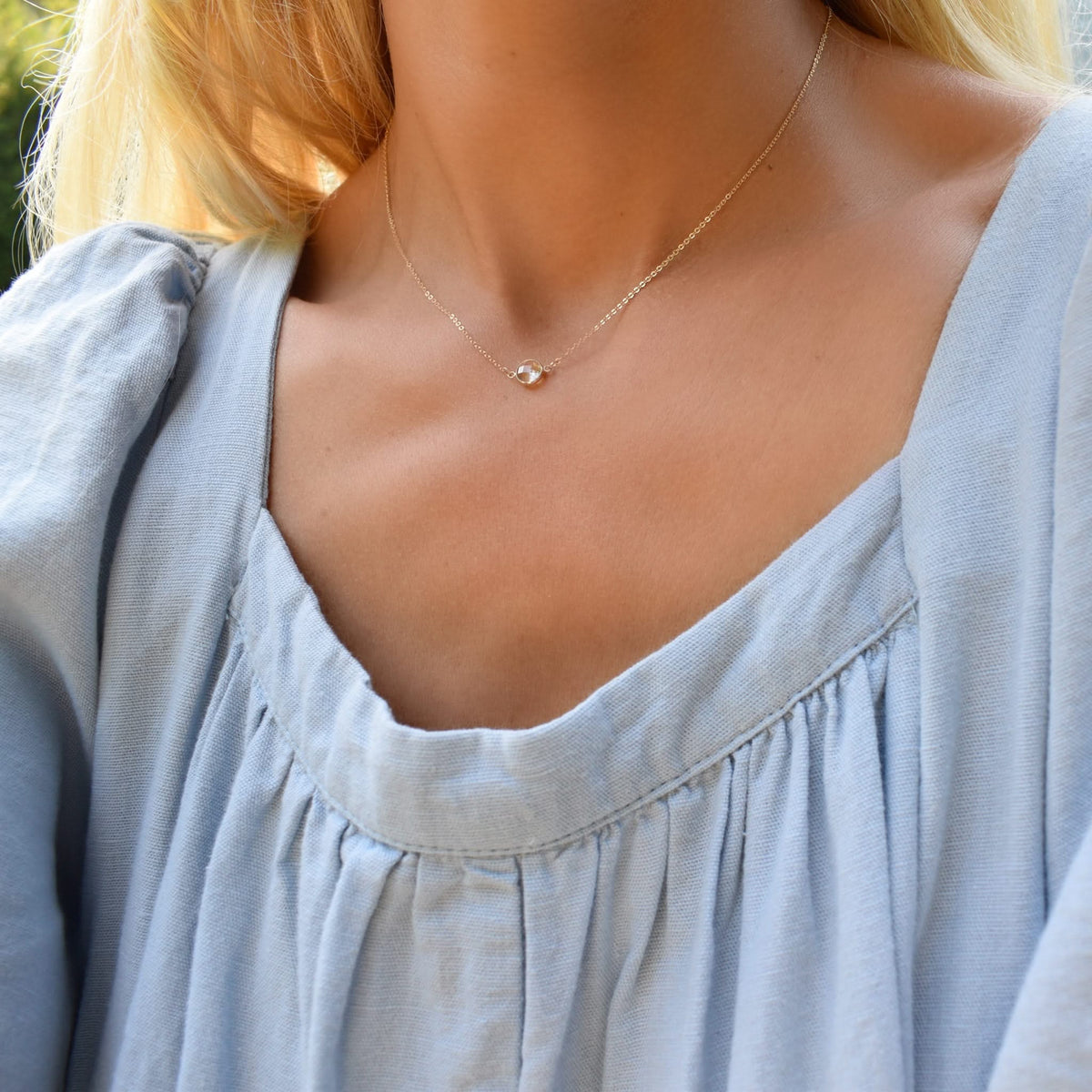 Grand 1 White Topaz Necklace and Earrings Set in 14k Gold (April)