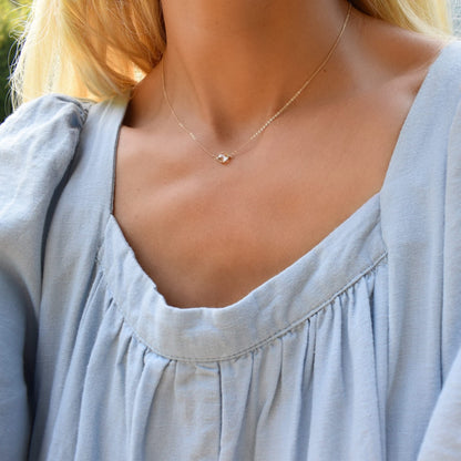 Grand 1 White Topaz Necklace and Earrings Set in 14k Gold (April)