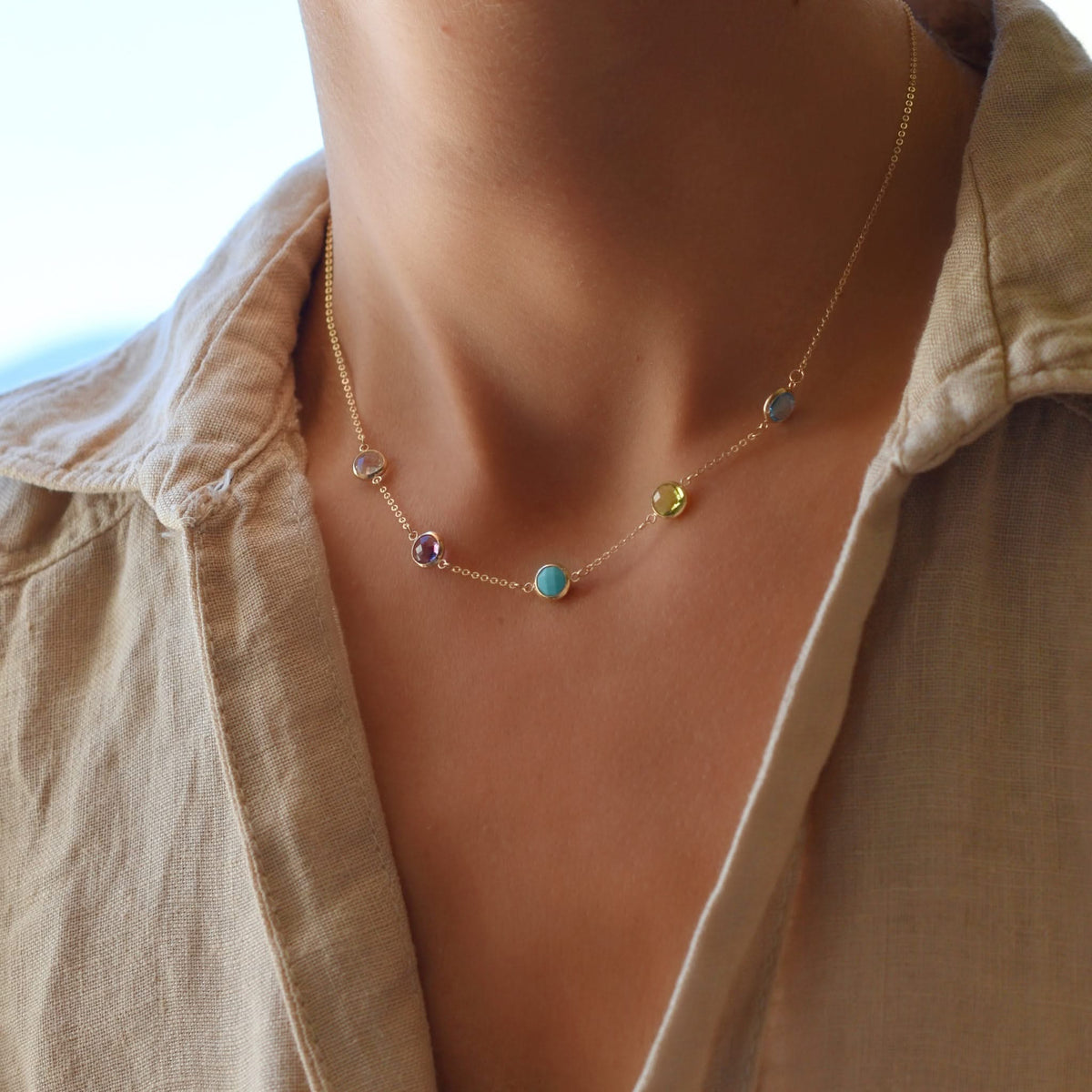 Grand 5 Birthstone Necklace in 14k Gold